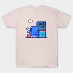 Living Room With Library Book And Plant T-Shirt